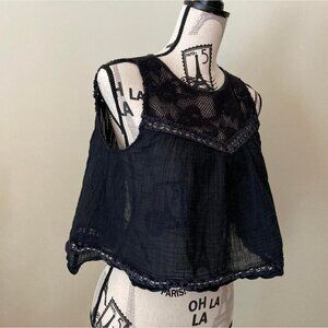 Free People | Womens Black Sheer Swing Tank | 100% Cotton Lace Sleeveless Top XS